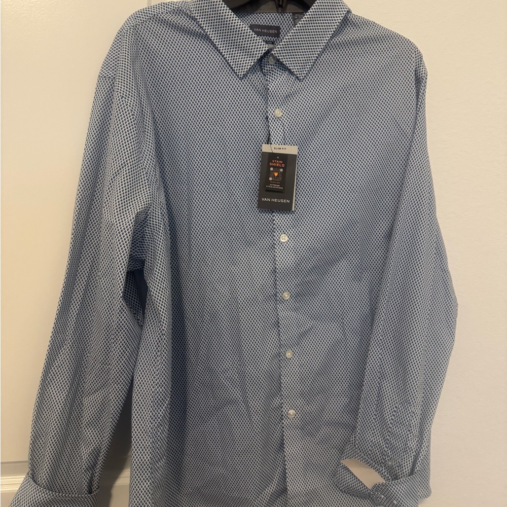 Van Heusen Men's White and Blue Checkered Dress Shirt